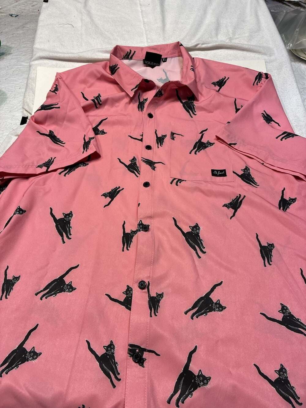 B Fresh Sassy Cat Print Short Sleeve Button-Up Shirt